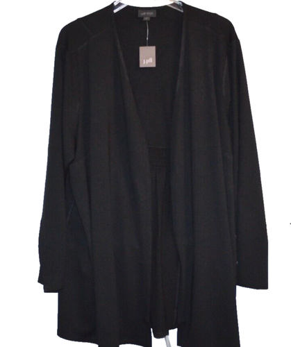 J. JILL Wearever Collection schwarze gesmokte Stretch-Strickjacke vorne offen Größe 2X neu mit Etikett