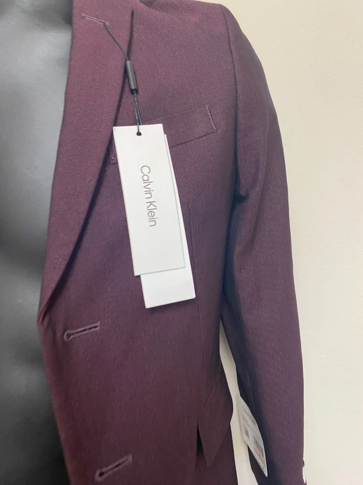 Calvin Klein Big Boys Dark Red Slim Fit Stretch Cord Stripe Jacket Size 10 NWT - Image 2 of 4