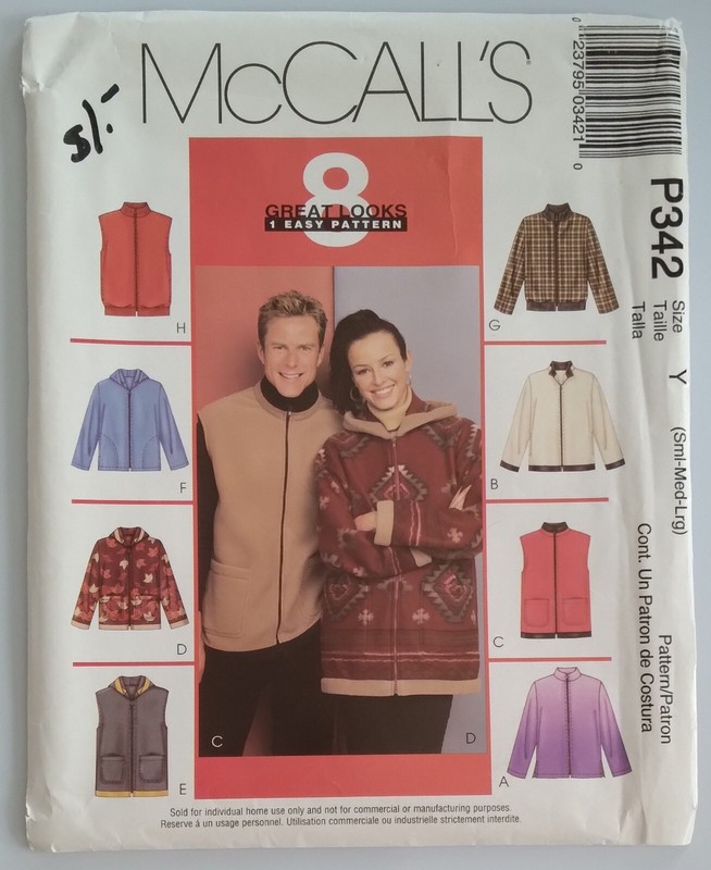 McCALL'S #P342 MEN'S/MISS TEENS SIZES S-M-L JACKETS AND VESTS PATTERN UNCUT
