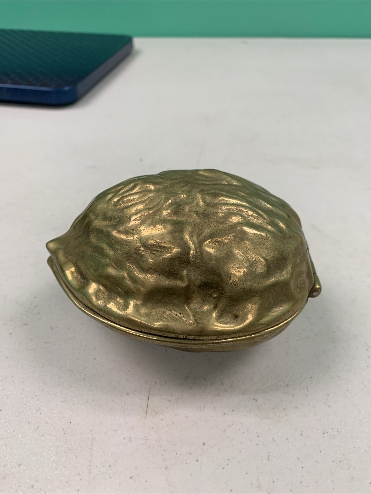 Vintage Brass Nut Shell Cracker Walnut Shaped hinged Large Heavy Almost 2 Pounds