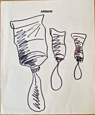 ARMAN ORIGINAL FILZSPITZE STIFTZEICHNUNG, MALTUBEN MIT VERSCHÜTTETER FARBE, SIGNIERT