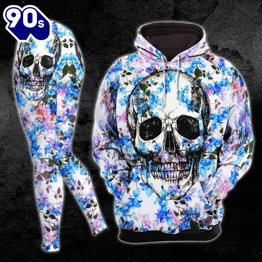Colorful Skull Flower Artwork Combo Hoodie And Leggings - Musicdope90s