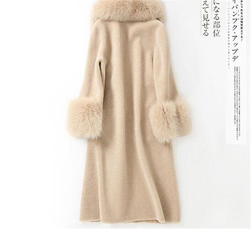 Women's Warm Parkas Loose Wool Fox Fur Colalr Coats Winter Long Jacket ...