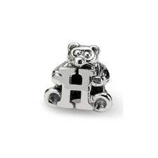 Letter H Teddy Bear Kids Bead .925 Sterling Silver Antiqued Reflection Beads