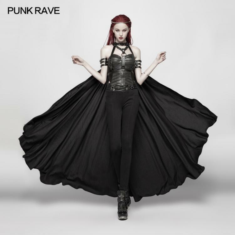 PUNK RAVE Gothic Rock Sexy Halloween Long Cape Fashion Women Black