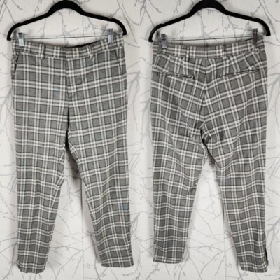 Zara Man Gray Plaid Slim Fit Ankle Zip Pants Men's 30 X 29