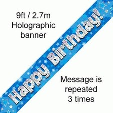 9FT Happy Birthday BLUE Holographic Party Banner Boys Men Fun Celebration