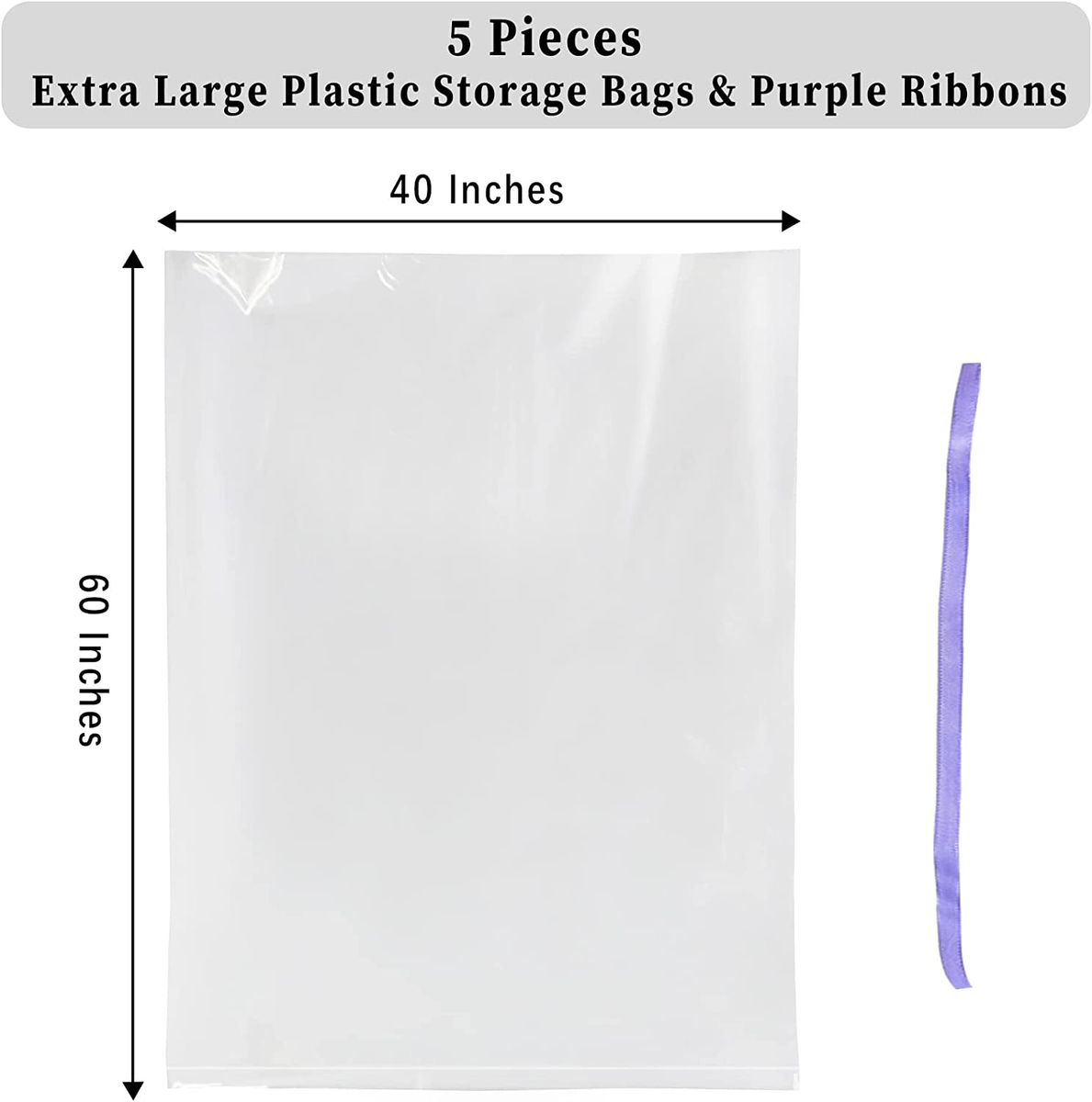 QISF 5 Pack Clear Giant Storage Bags - 40x60 Inches Extra Large Plastic 2 thumbnail image