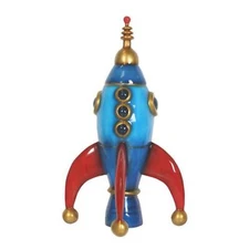Garden Elements Fiberglass Indoor Christmas Figurine—Toy Spaceship, Blue, 43"