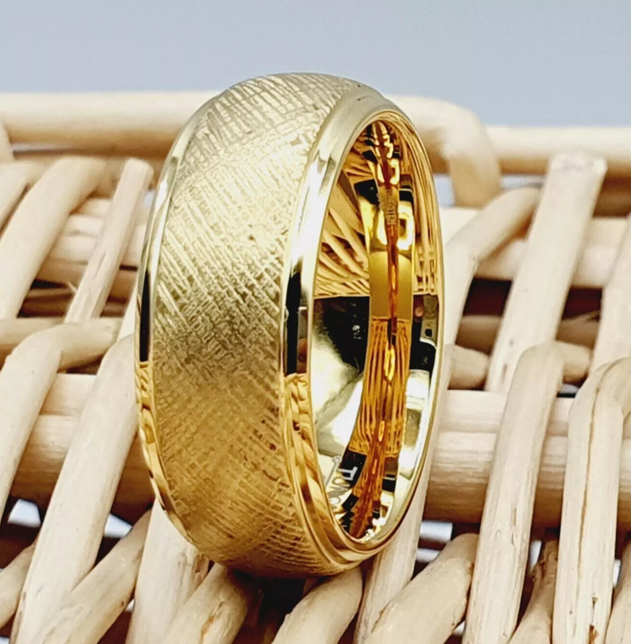 Engagement Ring for Men - Male Wedding Band Florentine Gold Tungsten Ring-image
