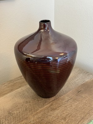 Pier 1 Vase Rich Brown Black Stripes Glossy Mid Century Modern 10 