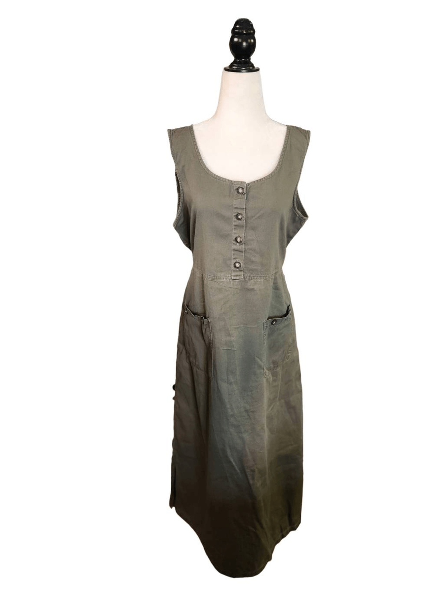 Cargo Dress Khaki 90s VTG Green Pockets Button Front Maxi Cotton Tie Back  XL | eBay
