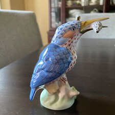 Herend Kingfisher w/Fish Figurine 5168 - Rust /blue Fishnet-limited Edition-MINT