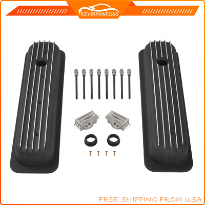 Short Finned Valve Covers Black For Small Block 1987-97 Chevy Vortec 5.0 5.7 350