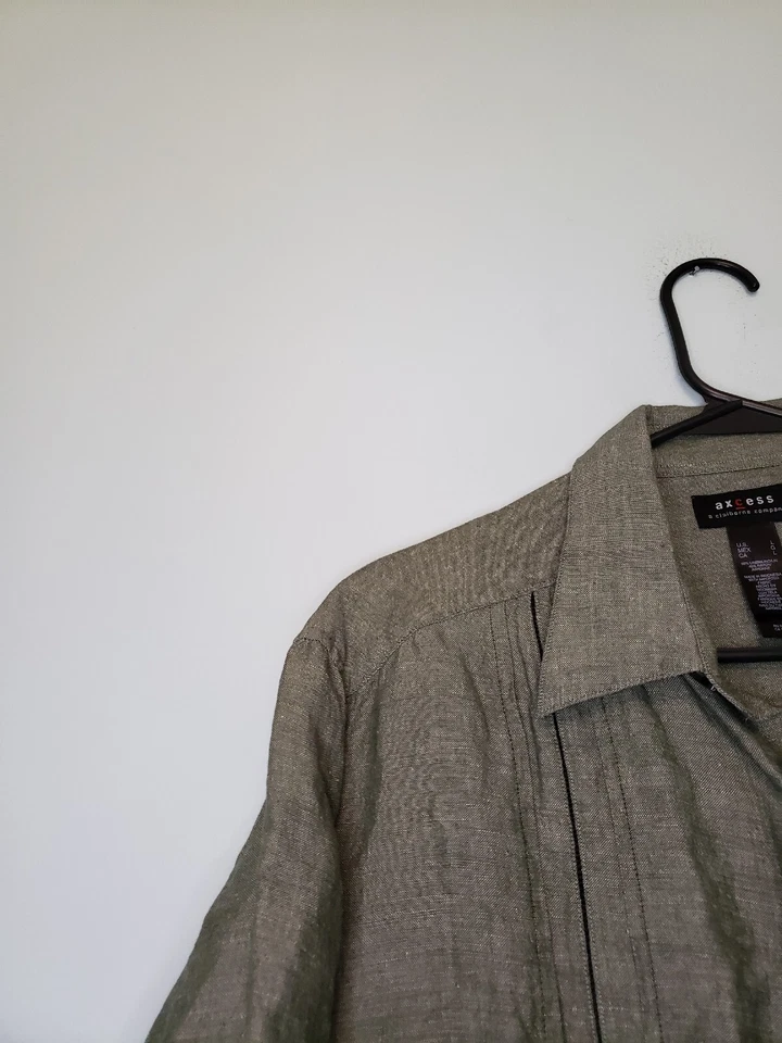 Camisa Axcess Claiborne Mujer Talla L Botón Lino Mezcla Rayón Verde Manga Corta Foto 4 de 4