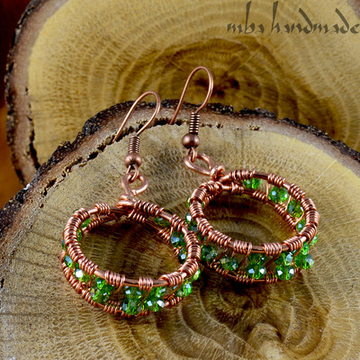 Green Shiny Swarovski Crystal Beads Handmade Earrings Copper