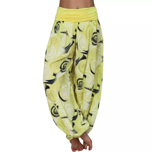 Women Elastic Waist Boho Floral Harem Trousers Baggy Wide Leg Palazzo Pants - Picture 10 of 60