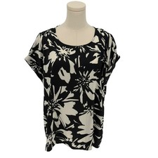 Nine West Black White Floral Print Short Sleeve Tunic Top Women's XXL
