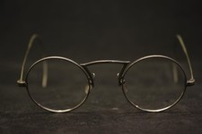 Vintage Eyeglasses Frames Silver Round 40MM Antique Glasses 10k Pads