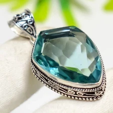 Blue Aquamarine Gemstone Handmade 925 Sterling Silver Gift To her Pendant