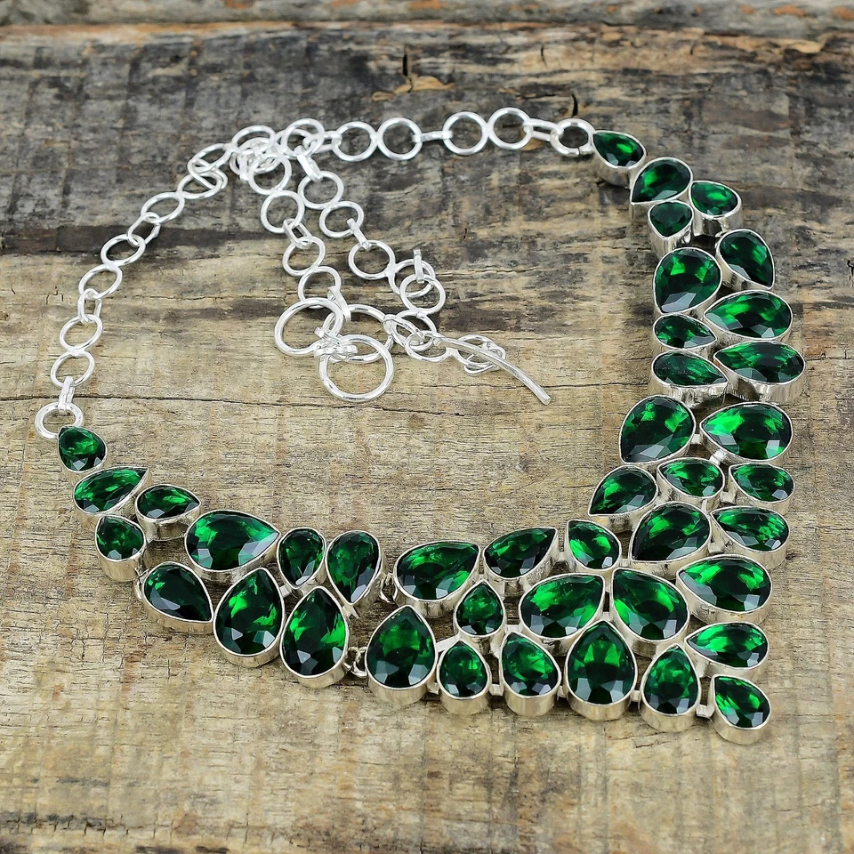 Collar de piedras preciosas de turmalina verde plata de ley 925 joyería hecha a mano para regalo Foto 3 de 4