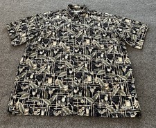 Pierre Cardin Hawaiian Shirt Mens 2XL Tropical Drinks Black Green AOP Geometric