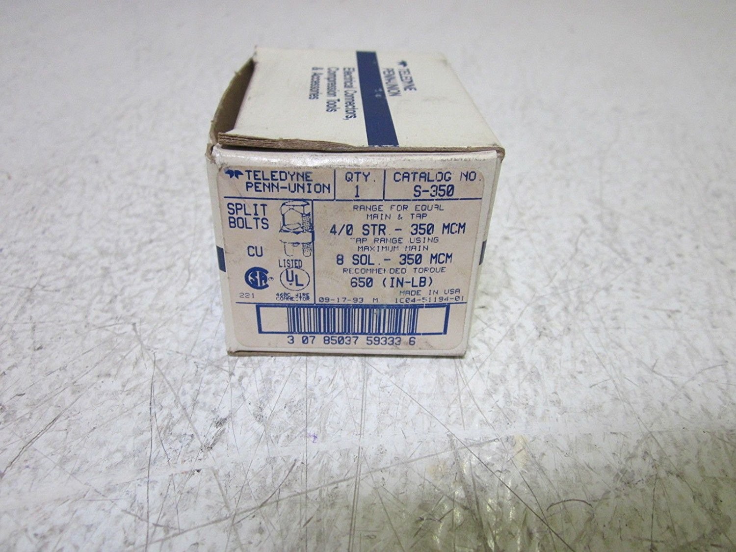 PENN-UNION CORP. S-350 SPLIT BOLTS *NEW IN A BOX*