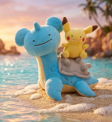 Pokemon Ditto Transform Lapras & Pikachu Mascot Plush Keychain Time Capsule New