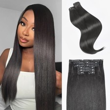 LUVME Seamless Clip in Hair Extensions Yaki Straight, 2 Pack 18 Inch 100g 7PCS
