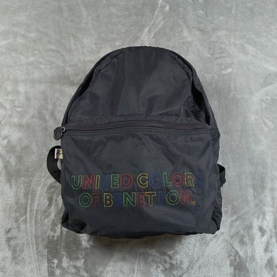 Vintage United Colors Of Benetton Backpack Black Embroidered