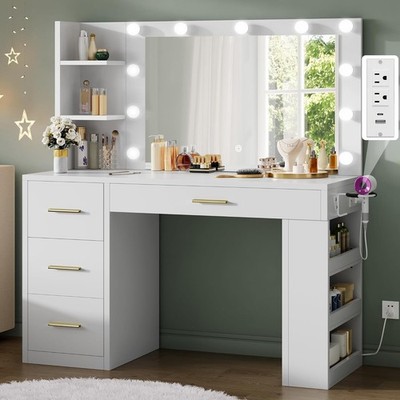 40 inch Makeup Vanity Desk with Mirror & Lights Vanity Table with Power Outlets