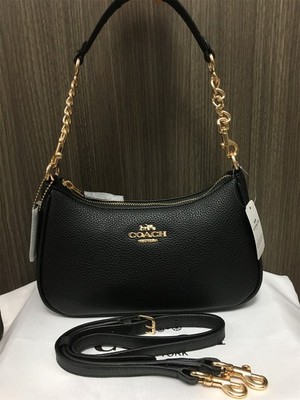 COACH CA209 TERI Shoulder Bag Hand Bag Black Refined Pebble Leather Outlet New