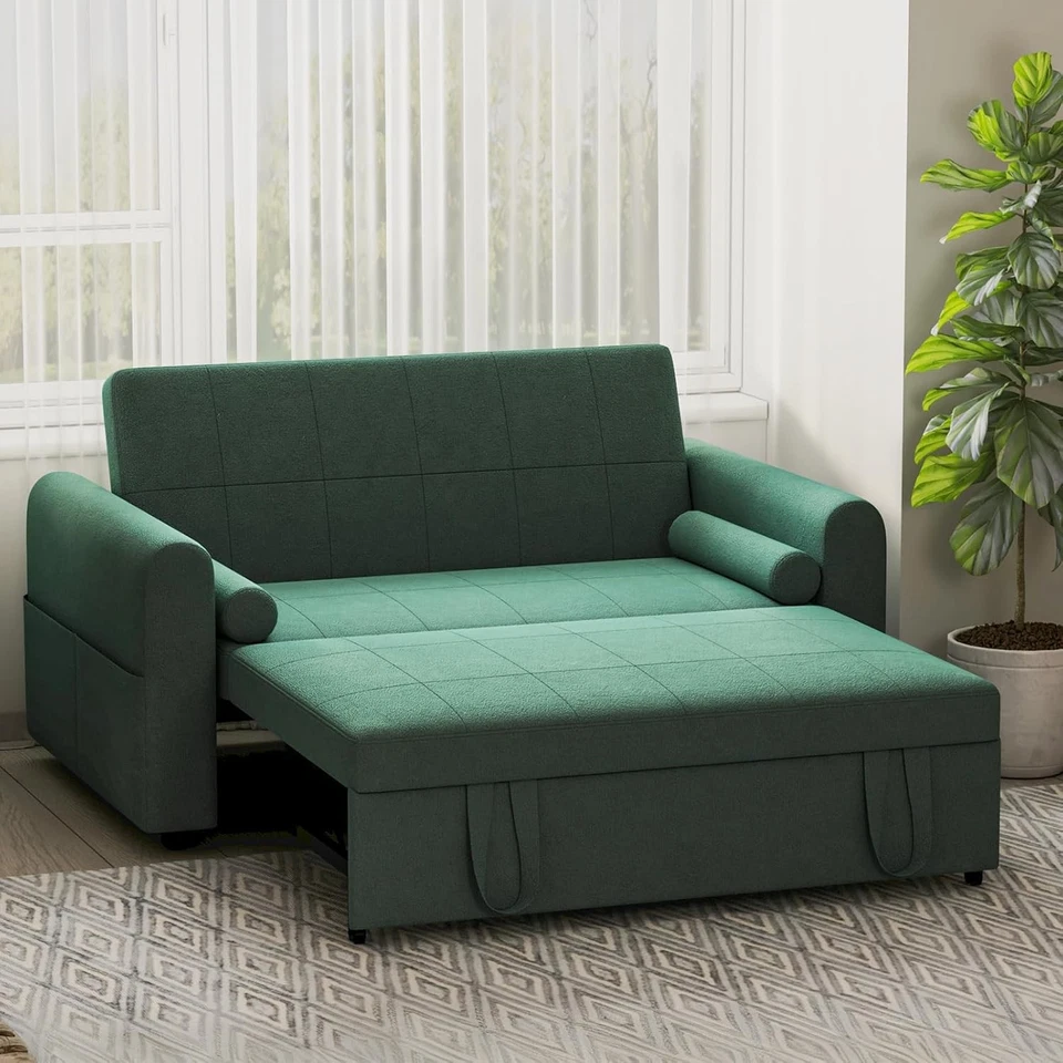 2 Seater Sofa Bed, 3-in-1 Convertible Fabric Pull Out Sleeper Sofa with Backrest - Image 2 of 4