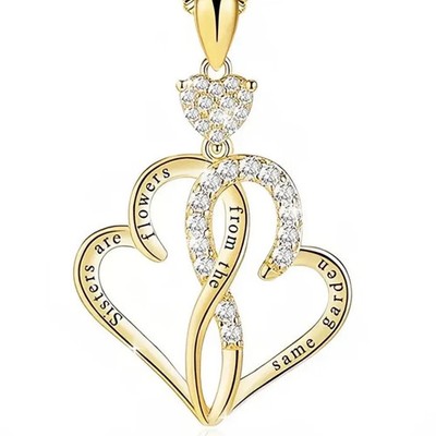 Double Heart Cubic Zirconia Pendant Necklace Romantic Anniversary Gift