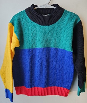Vintage Kids Bryan Edwards Colorblock Sweater Youth Small 6 7 USA Made 80s 90s