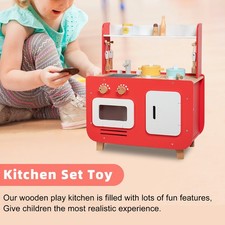 Red Play Kitchen Set Toy With Washing Machine And Oven Gift For Kid Age 3 US
