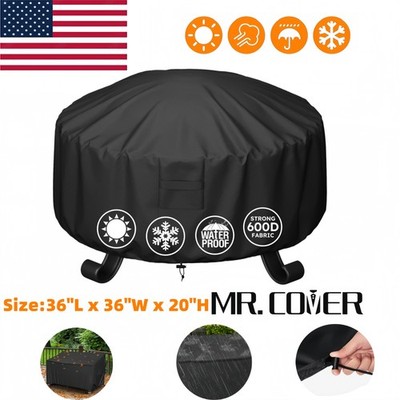 36-Inch Round Fire Pit Cover, Fire Bowl Cover with Drawstring for 30-36'' 600D