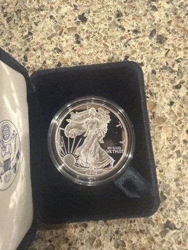 2003-W Proof $1 American Silver Eagle Box, OGP & COA
