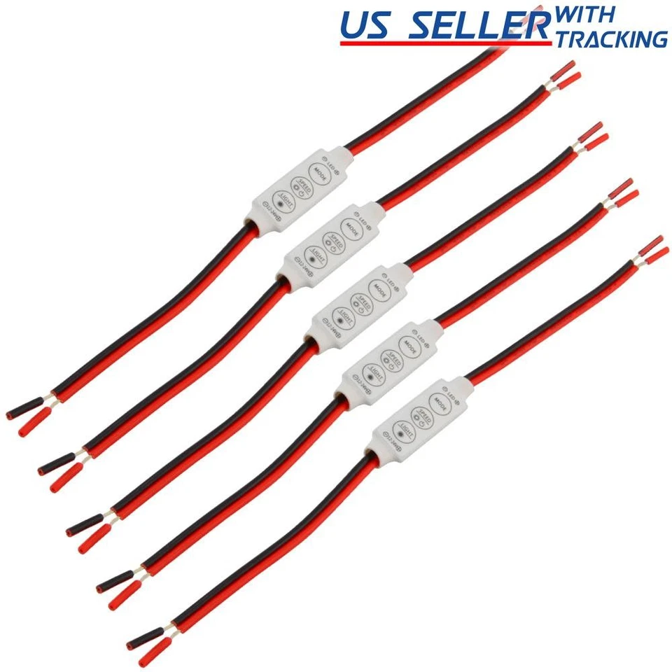 (5-pack) Low-profile Inline Controller Dimmer Switch for LED Strip Light