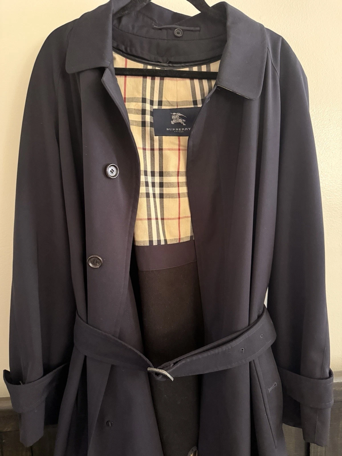 Burberry — Vintage Burberry London Navy Trench Coat with Removable Wool Liner - Size 40L