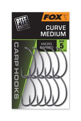 Fox Curve Medium Hooks - PTFE Coated - Carp Fishing - 10 Per Pack