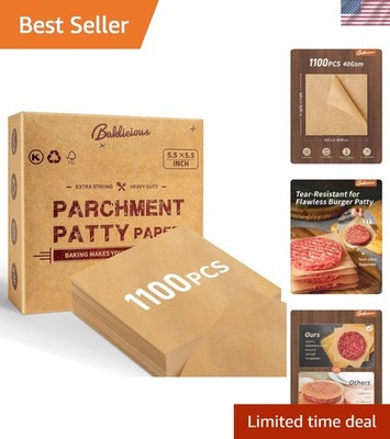 1100Pcs 5.5x5.5 Unbleached Non-Stick Patty Paper - Perfect for Burgers & Baking