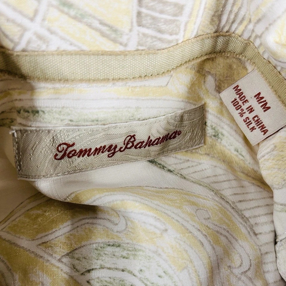 Camisa Tommy Bahama Mediana 100% Seda Hawaiana Aloha Amarillo Paisley Estampado Gráfico Foto 3 de 4