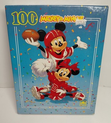 Disney Mickey Mouse & Minnie NEW Jigsaw Puzzle Football VINTAGE Golden 100 Piece