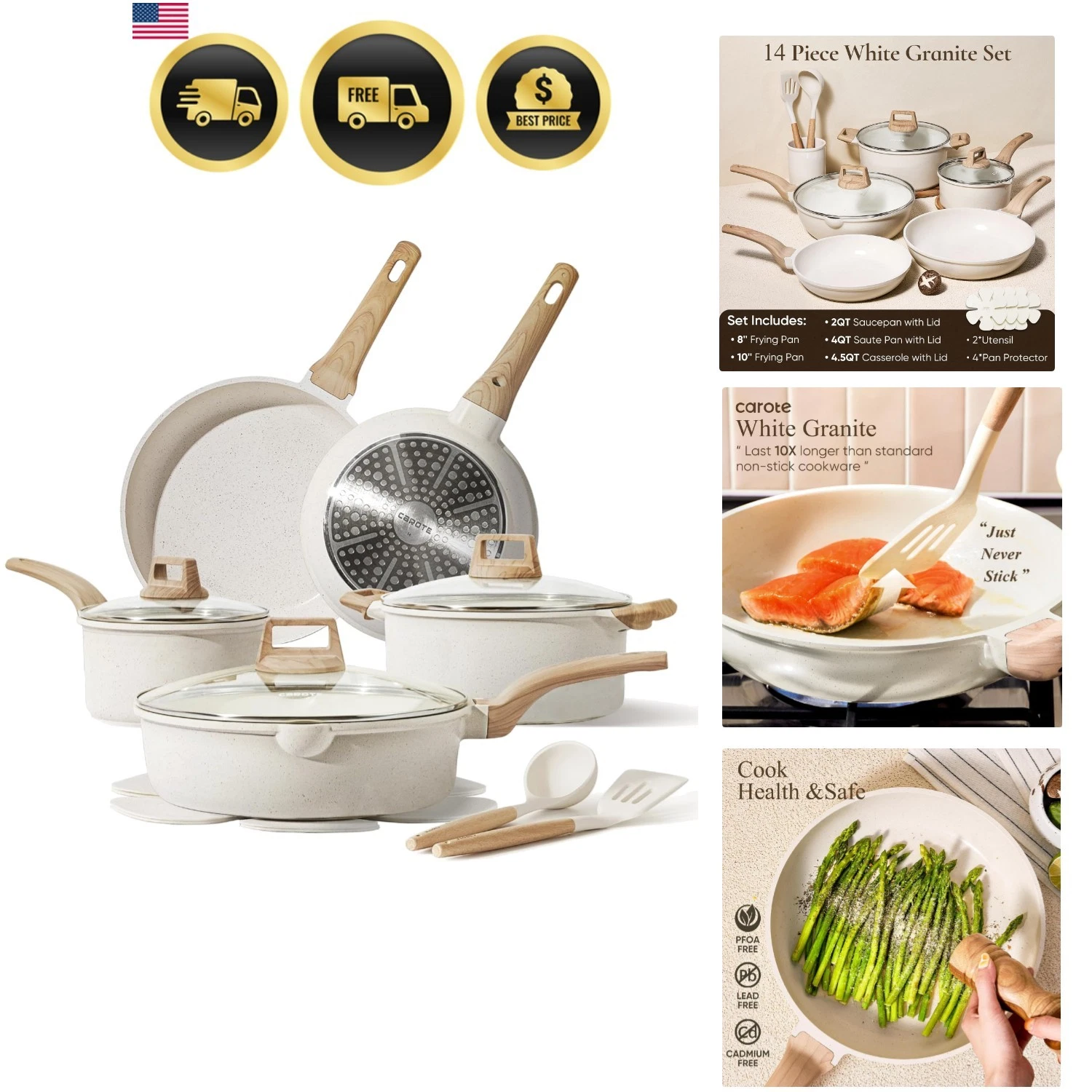 14 Pcs Pots and Pans Set Nonstick,Cookware Set Kitchen Cooking Set with Utens...