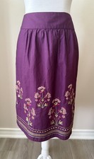 Talbots Petites 6 Plum Embroidered Floral Cotton Midi Skirt Boho Cottagecore