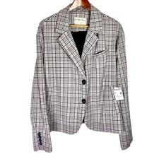 NWT We The Free People Medium Blazer Oversized Jacket Gray Academia Preppy Check