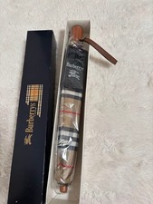 NOS Vintage BURBERRY Folding Umbrella Nova Check Wood Handle Aurora Japan