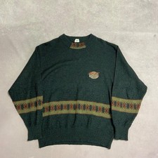 Vintage Knitted Jumper Abstract Patterned Grandad Knit Sweater With Embroidered