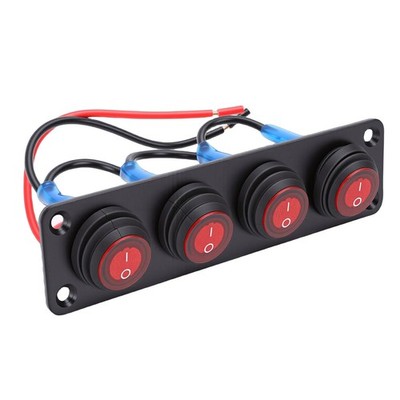 4 Gang Round Toggle Switch Panel Red LED Control Lights For Car Boat Truck BAK